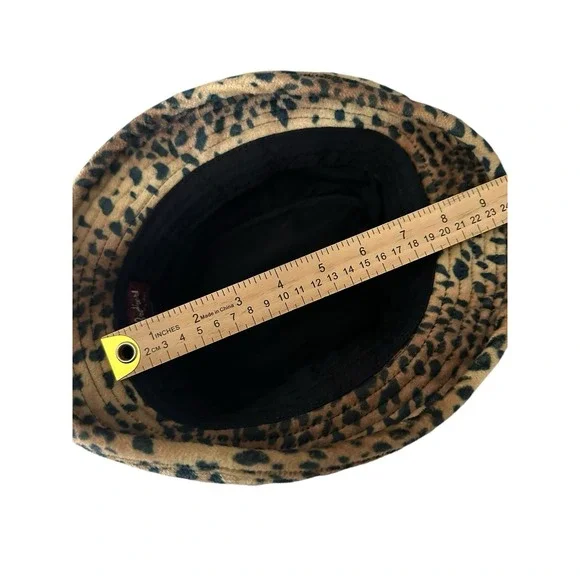 Goorin Bros Leopard Bucket Hat Faux Fur EUC Animal Print AOP Chic Vogue Brown - Picture 5 of 7